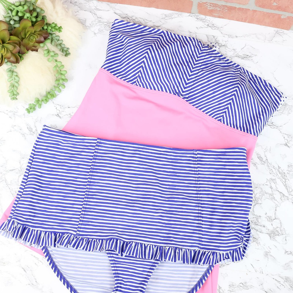 Lime Ricki Pink and Blue Skirt Tankini Swim L